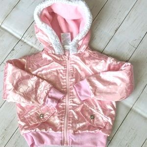 PENNY M Girls Heart Print Hooded Long Sleeves Zip Up Sweater Jacket Pink Size 2T